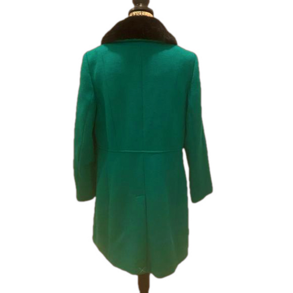 Talbots Emerald Green Faux Fur Collar Wool Blend Car Coat 14 NWT - Picture 6 of 11